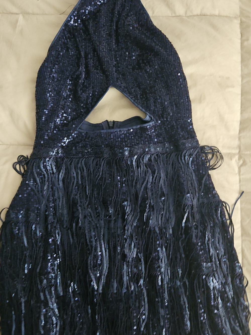 Navy Sequin Halter Fringe Cocktail Dress - Picture 5 of 6